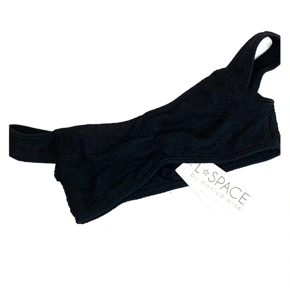 NWT L*space Ziggy black crinkle stretch bikini top, off shoulder bandeau